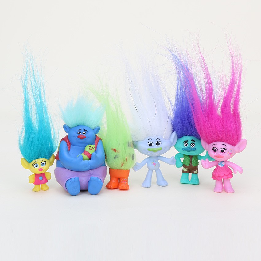 6pcs Set 2 6cm Trolls Action Figure Set Movie Magic Long Hair