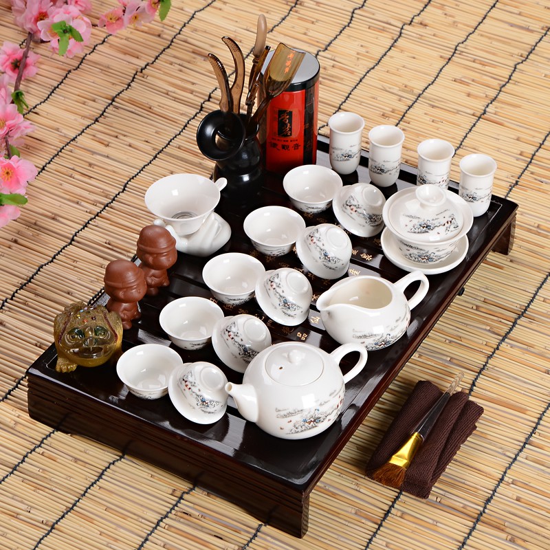Chinese Ceramic Tea Set Wooden Tea Tray | Shopee Singapore