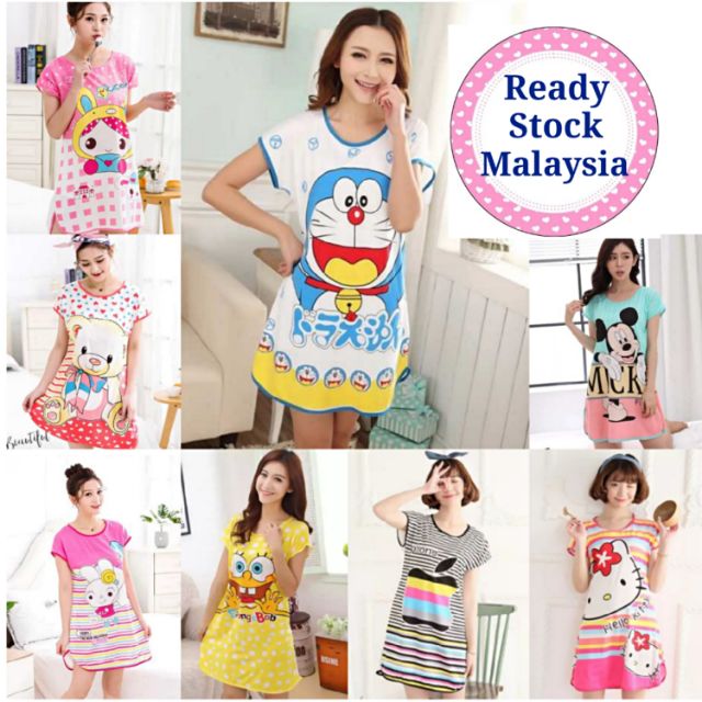 Shop Malaysia Ready Stock Msia Baju Tidur Nipis Doraemon Cartoon Pajamas Nightwear Pyjamas Shopee Singapore