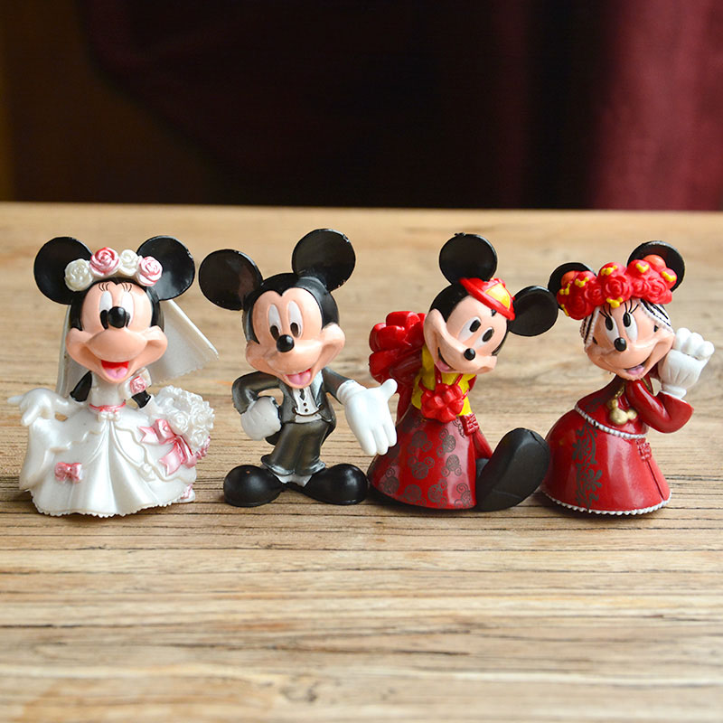 Minnie Mickey Mouse Marry Action Disney Red Dolls Kids 2pcs/lot 7 cm 