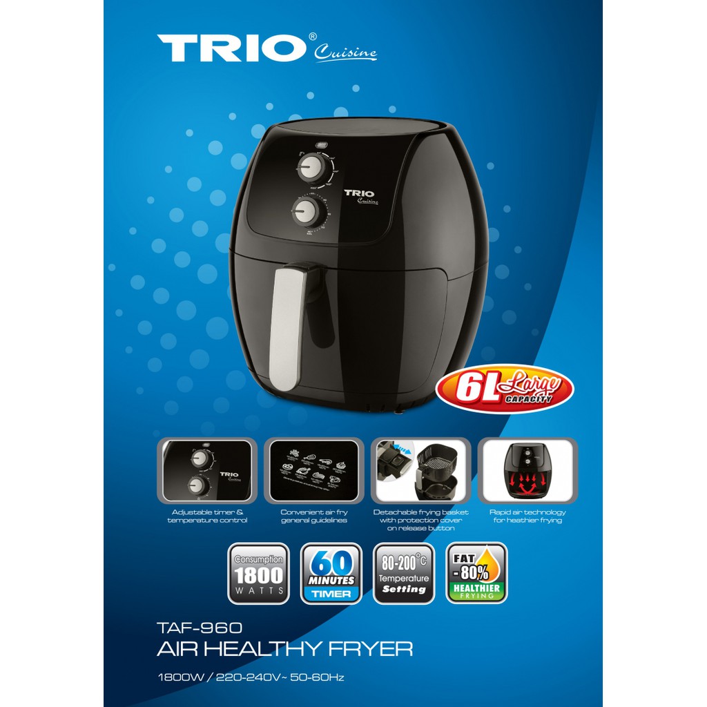 Trio Air Fryer 6l 6 0l Taf 961 Taf 960 Shopee Singapore