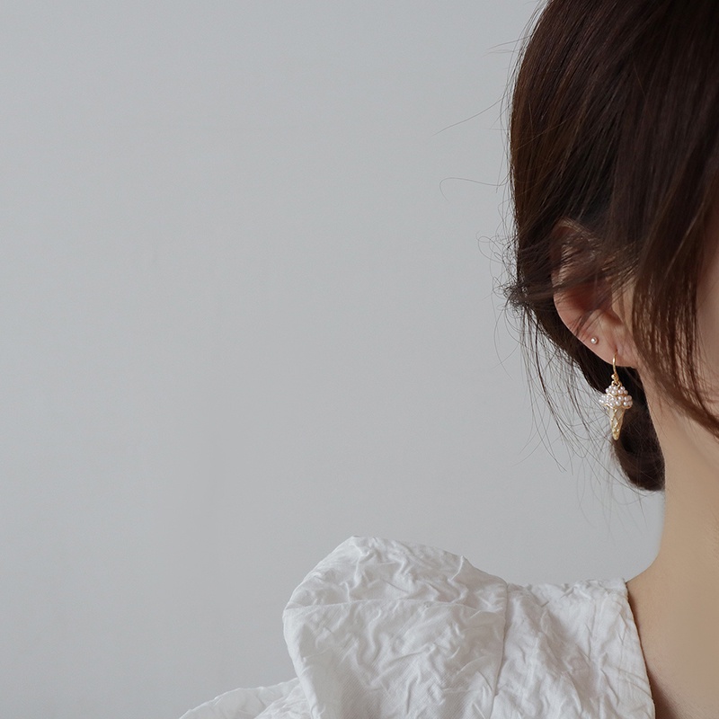 Korean Delicate Texture Full Pearl Ice cream Earring Cute Creative 14K Real Gold Drop Earring Minimalist Tiny Jewelry