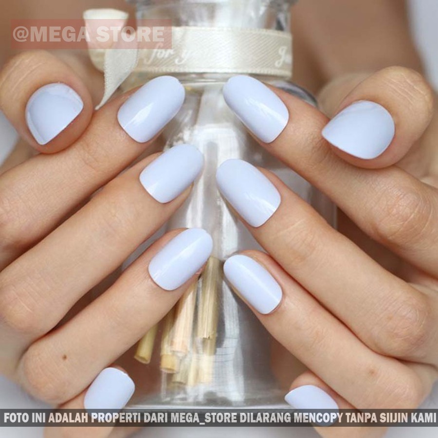 Oval Short Glossy Baby Blue Fake Nail Nails Nail Art Nail Weddinng Party Hangout Nail Shopee Singapore