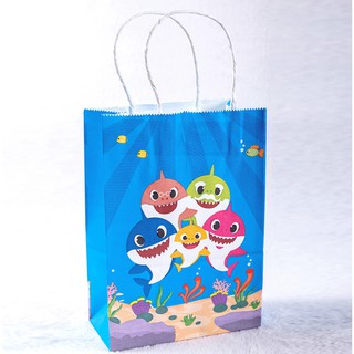 Baby Shark Kraft Paper Bag Shark Baby Gift Bag With Handles For Kids 