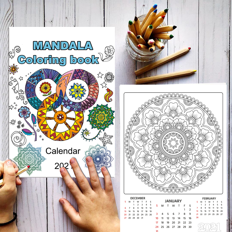 Download Spiral Binding Coloring Calendar For 2021 Mandala Colouring Book For Adult Shopee Singapore