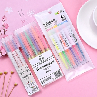 6 Colors Double-Headed Highlighter Light Color Marker Pen Color Painting Pen #1