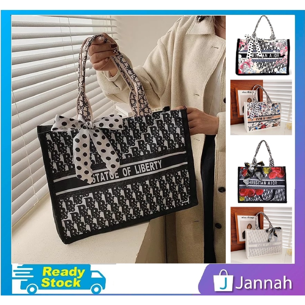 Image of Jannah Ribbon Canvas Large Travel Dinner Office Bag Shoulder Women Handbag Beg Tangan Wanita 2Y2 #0