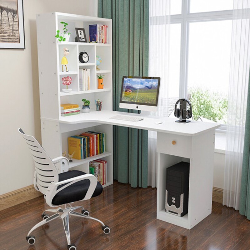 Creative Computer Desk Corner Table with Bookshelf ...