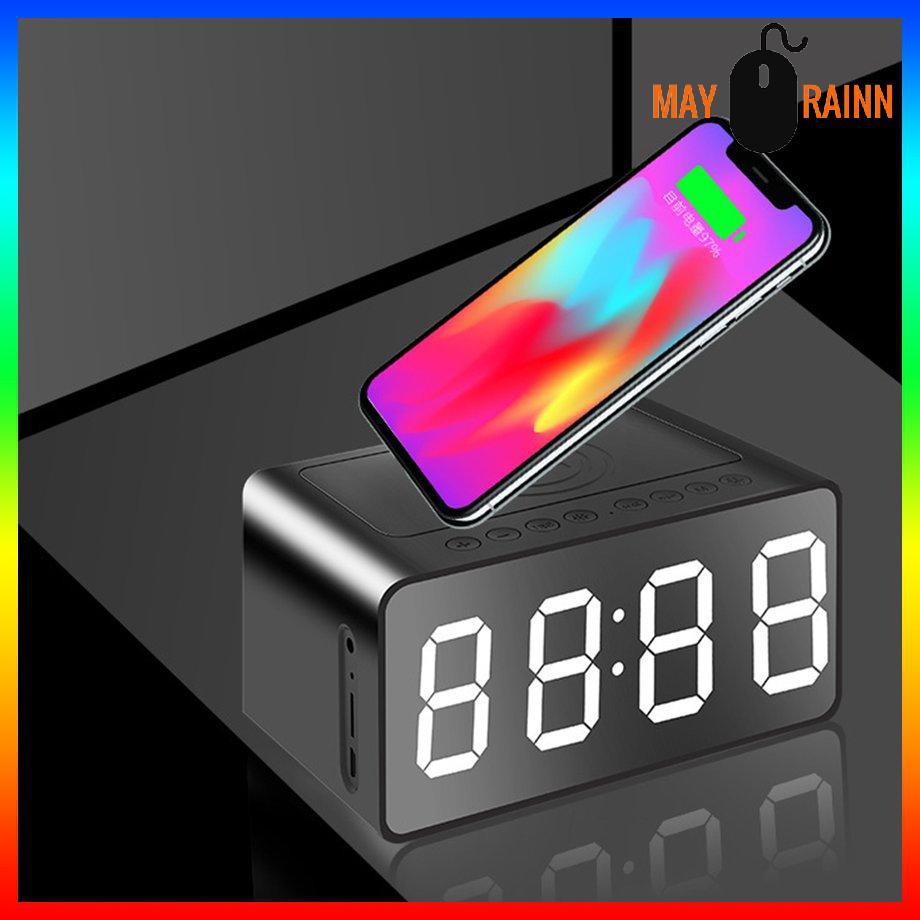 Mn Wireless Charger Alarm Clock Speaker Fm Radio Led Smart Digital Clock Shopee Singapore