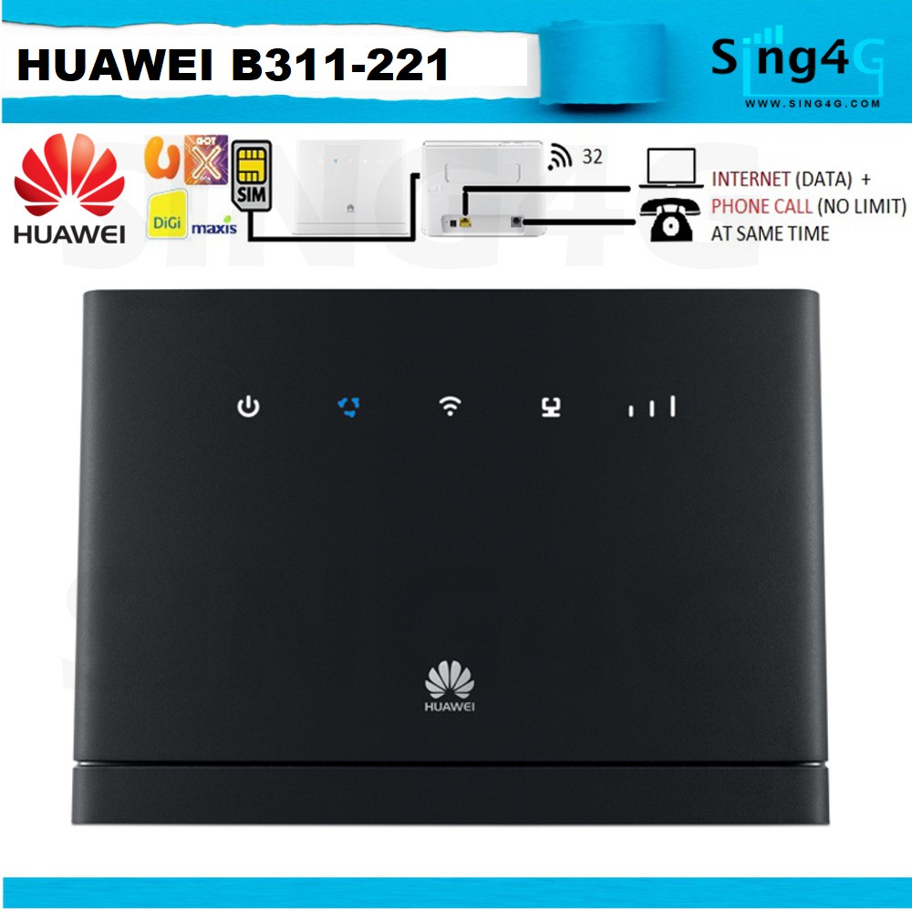 Huawei B311 B311S221 Black 4G 150Mbps Direct Sim Router 1 LAN 32 Wifi ...