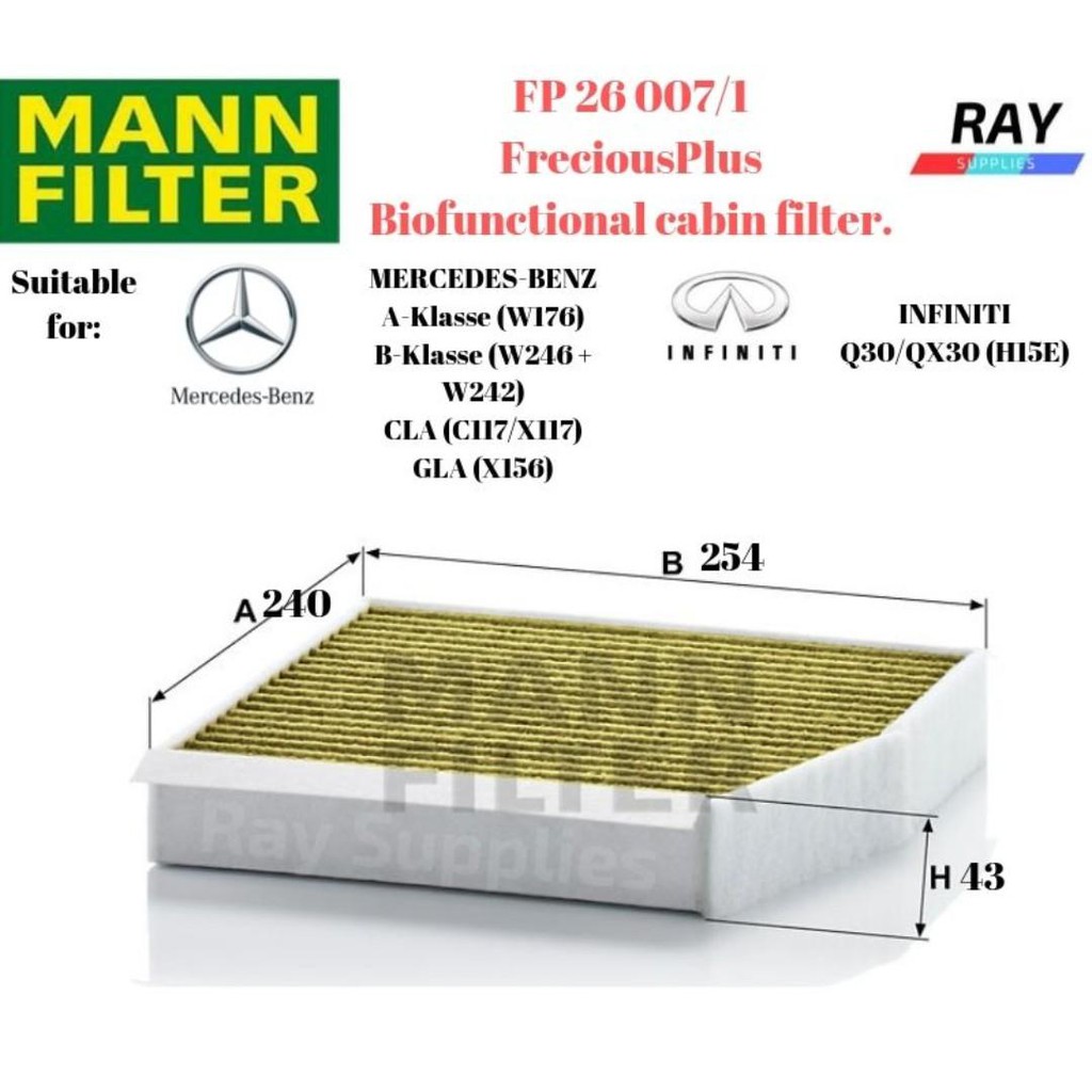 Cabin Air Filter Carbon Mann For Mercedes A205 C205 W205 S205 C117 X117 X156