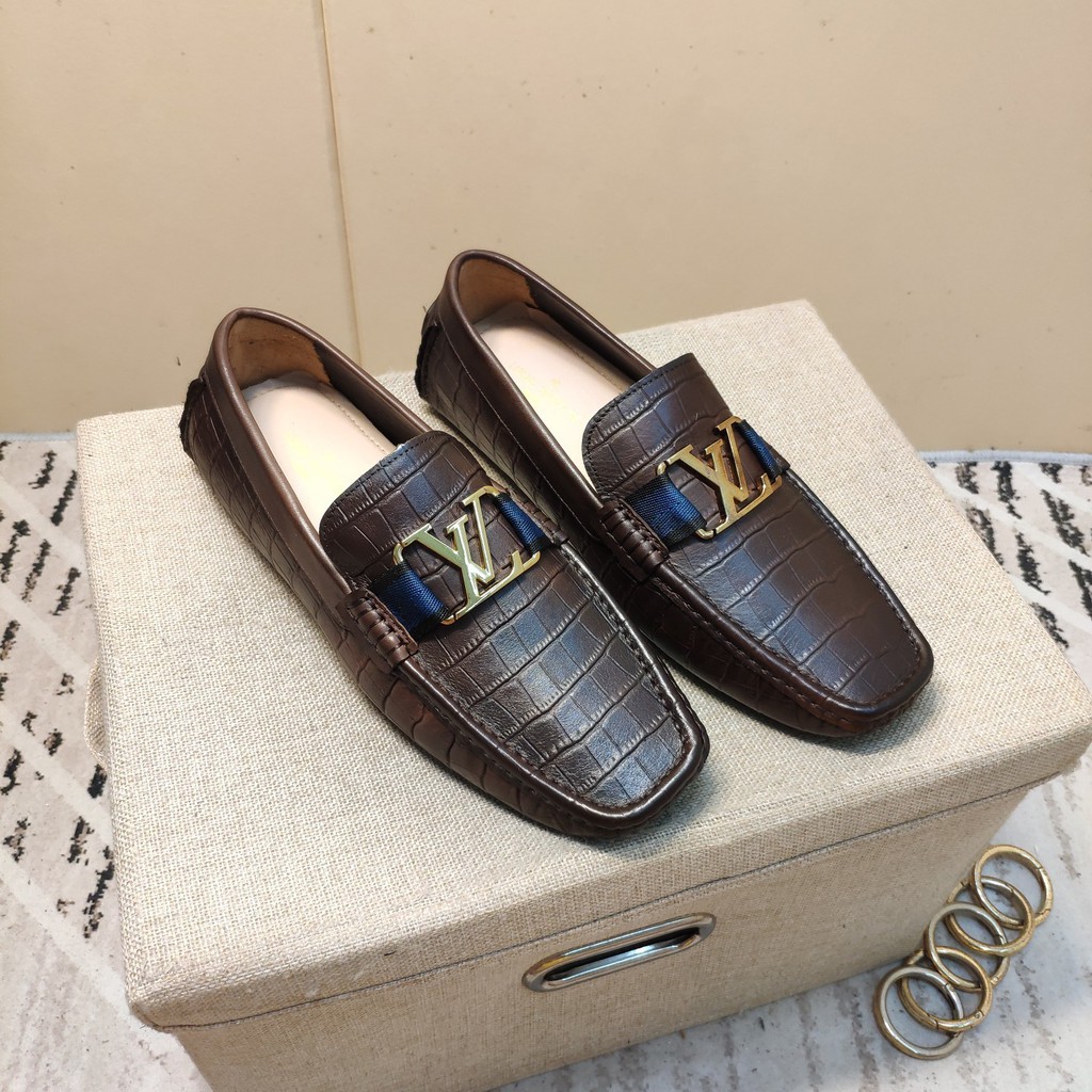 Original 2020 LV Louis Vuitton Men&#39;s Brown Leather Loafers Casual Slip-Ons Shoes Size: 39-45 ...