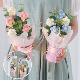 Hand-Knitted Flower Bouquet Creative Crochet Flower with LED Light Birthday Customised Gift Valentines Gifts Mother's Day Gift
