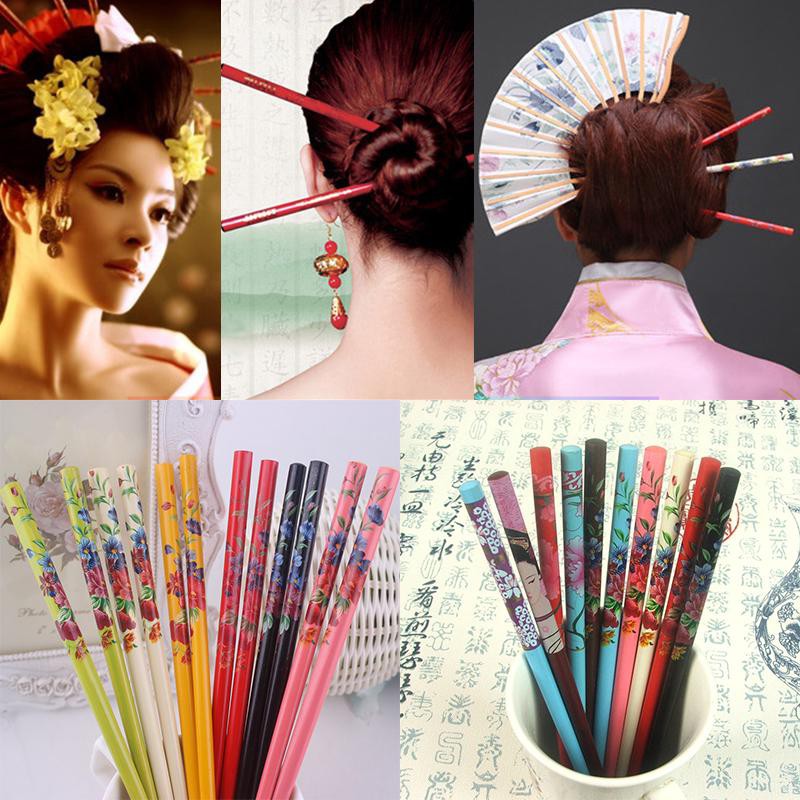 2Pcs/Set Vintage Hair Pick Sticks Painting Japanese Wood Hairpin Hair Clip  for Women Natural Chinese Wooden Chopsticks | Shopee Singapore