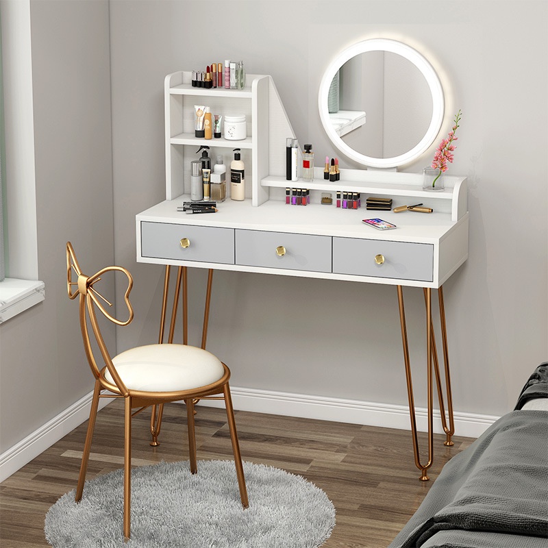 80cm Vanity Desk With Light Mirror, Vanity Desk Mirror And Chair