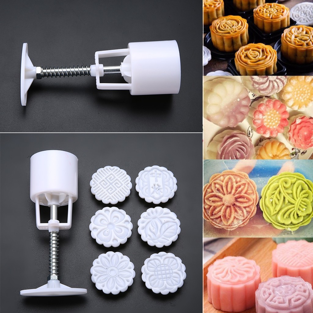 Moon Cake Mould Mold With 8Pc Stamps Round Flower Pastry Mooncake Hand DIY Tool 