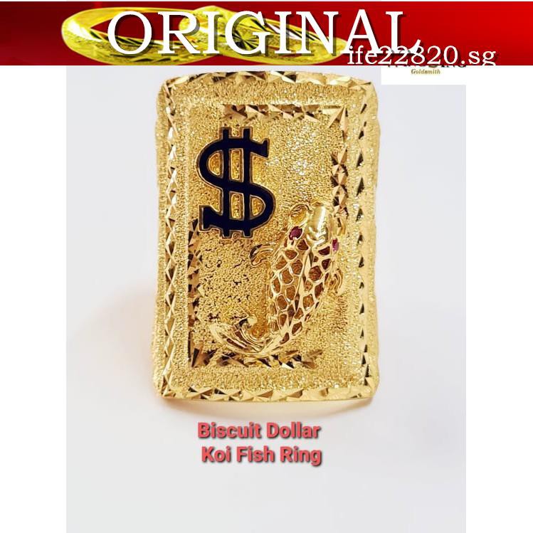 Original 916 Gold Biscuit Dollar Koi Fish Ring Cincin Lelaki Biskut Dolar Ikan Koi Emas 916 Shopee Singapore