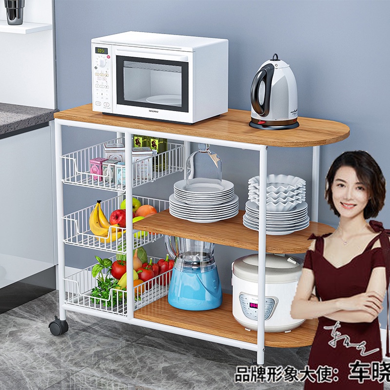 wooden Kitchen rack Steel basket organizer shelf Movable Kitchen