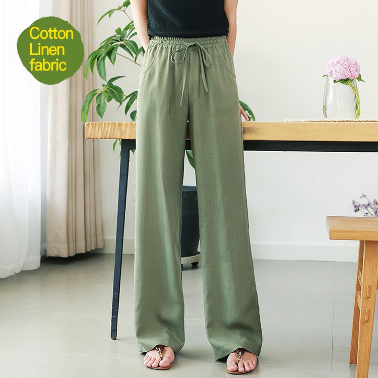 Women Loose Straight Leg Pants Cotton And Linen Wide Leg Casual Trouser Shopee Singapore