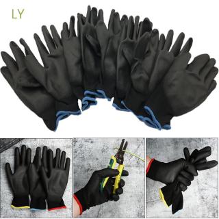 Image of LY 1/6 Pairs Non-slip Anti-static PU Nylon Black Work Gloves