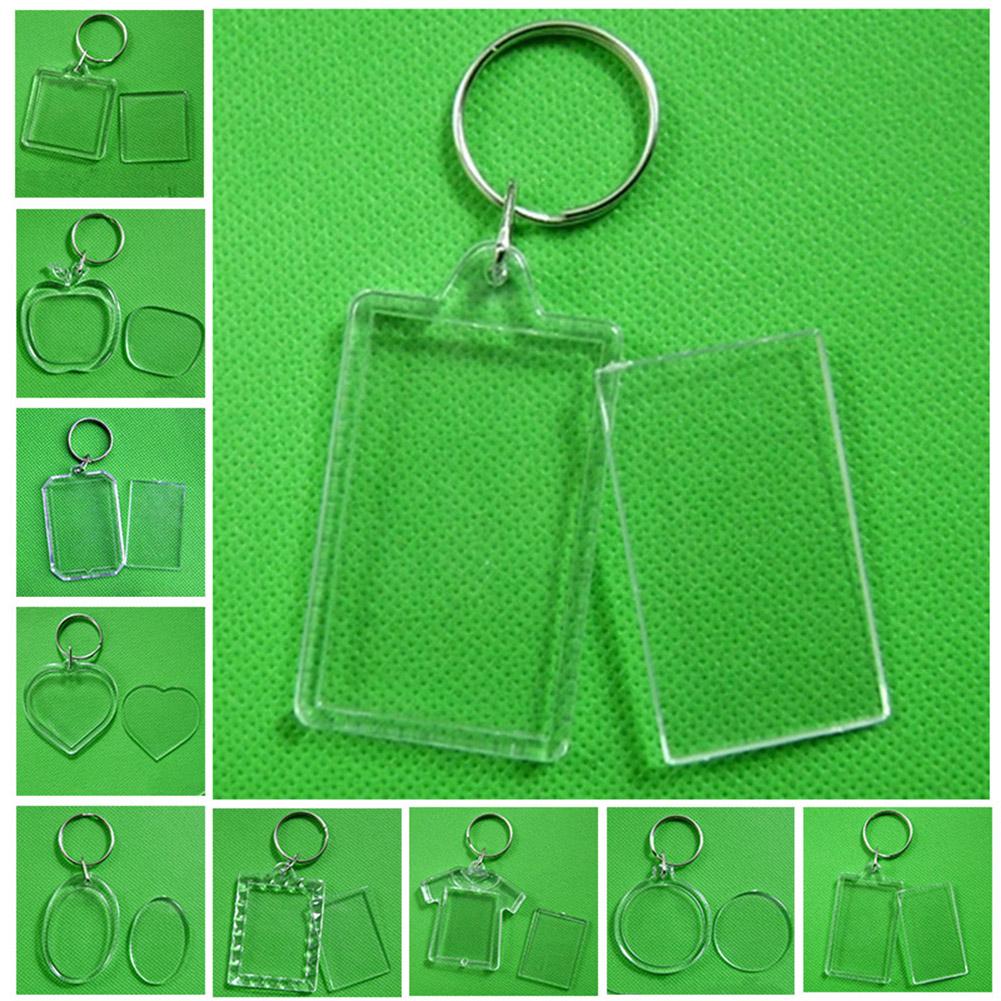Image of Acrylic Insert Photo Picture Frame Keyrings Keychain DIY Split Ring Key Chains