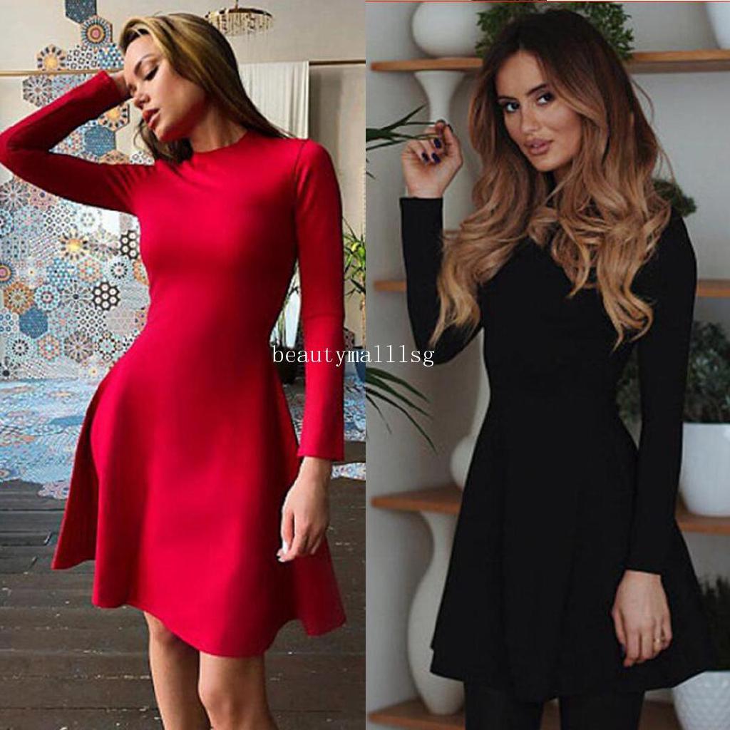 red long sleeve bodycon mini dress