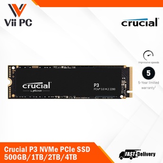Crucial P3 PCIe 3.0 3D NAND NVMe M.2 SSD ( 500GB / 1TB/ 2TB / 4TB ) - Internal SSD Storage