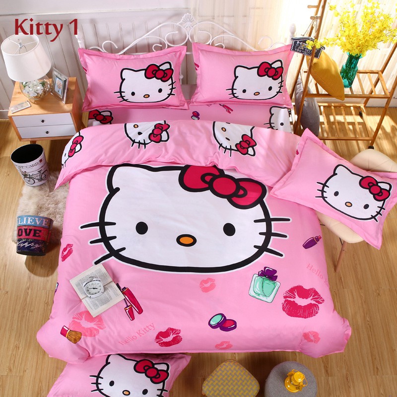 Juwn Hello Kitty Bedding Set Flat Bed Sheet Quilt Cover 4 In 1 Set Single Queen Size Shopee Singapore