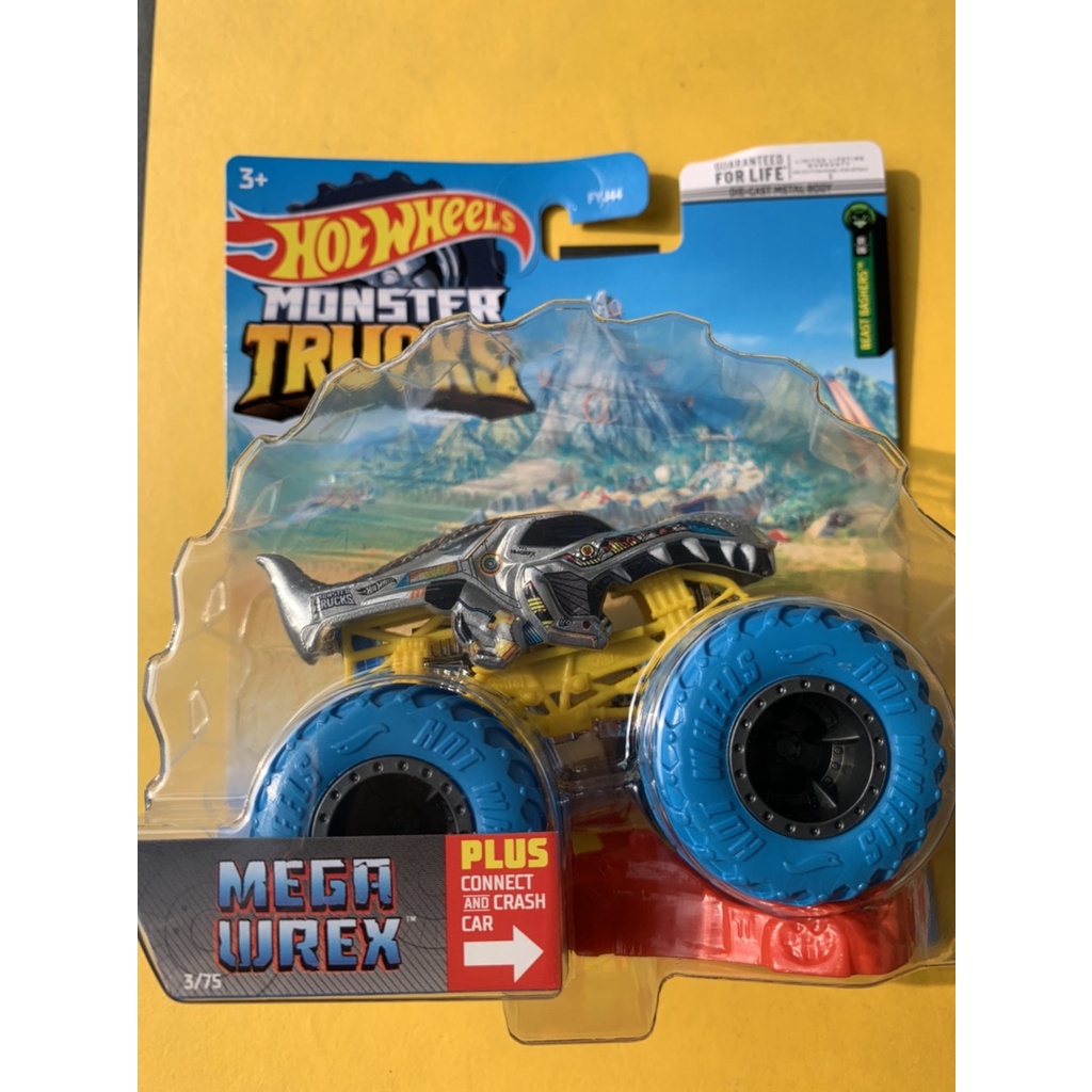 Hotwheels HOT WHEELS MONSTER TRUCKS TRUCK MEGA WREX Shark Blue Tire FREE RE CRUSHABLE CARS