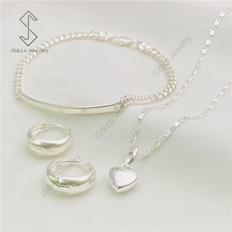 JS&CO jewelry 925 Silver 3in1 Pendant Necklace Stud Earrings Bracelet Set for Women set-135