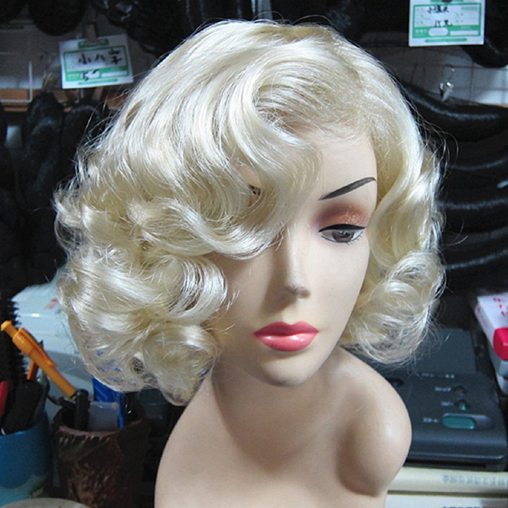 Funshop Women Light Blonde Wavy Curly Short Hair Cosplay Marilyn