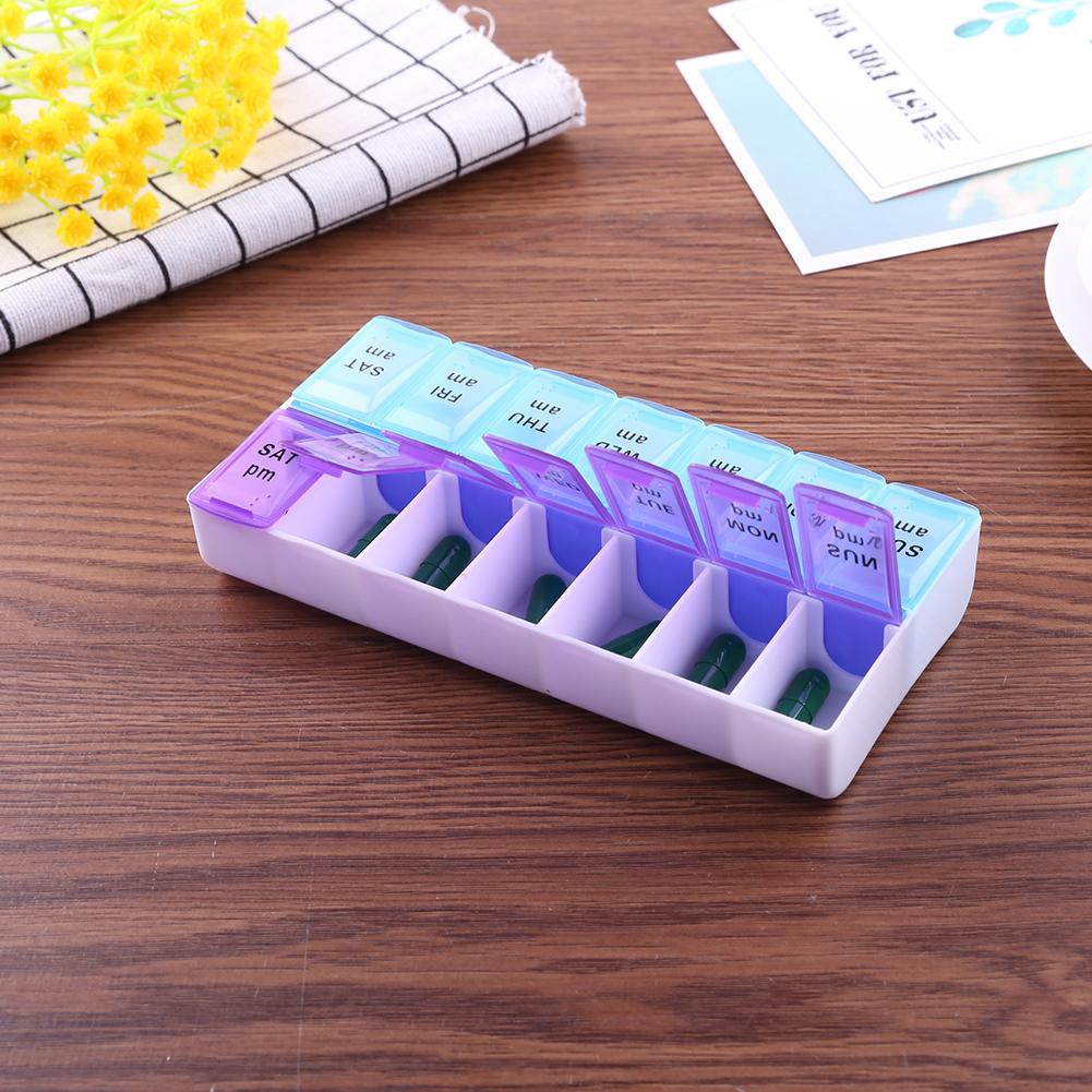 (SG Ready Stock) Pill Organizer, 14 Grids Portable Daily Pill 7 Days