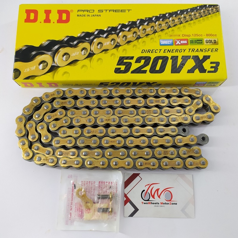 MOTORCYCLE CHAIN DID 520VX3 HEAVYDUTY PRO STREET X-RING CHAINS GOLD ...