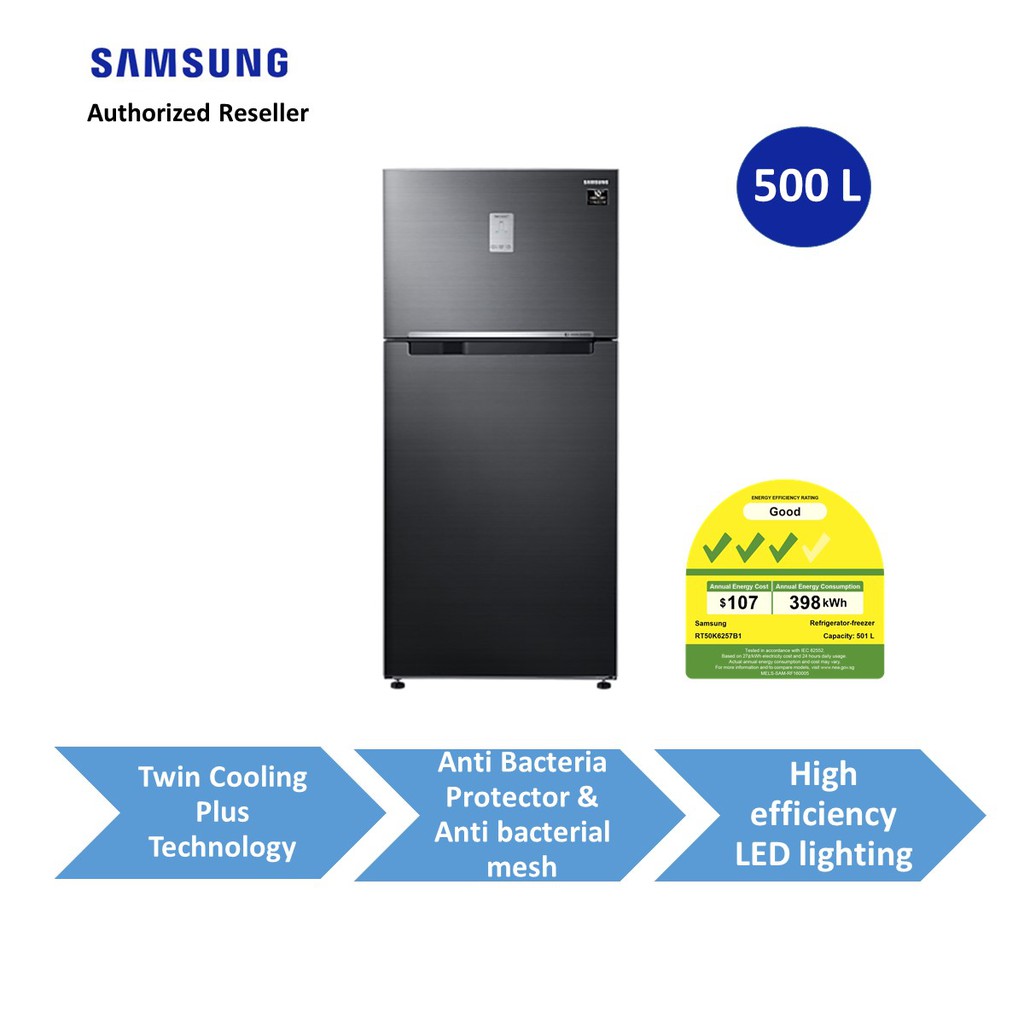 Samsung 500L Fridge RT50K6257B1/SS with Twin Cooling Plus Top Mount