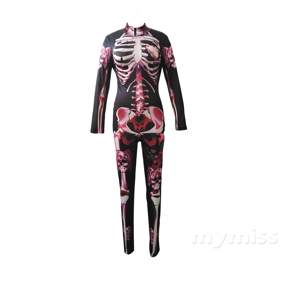 Halloween Skeleton Jumpsuits, Scary LongSleeves Slim Human Skeleton