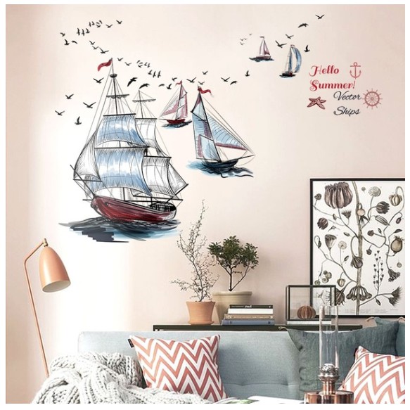 Pirate Ship Nautical Sea Wall Decal Sail Boat Ocean Wall Art Sticker ...