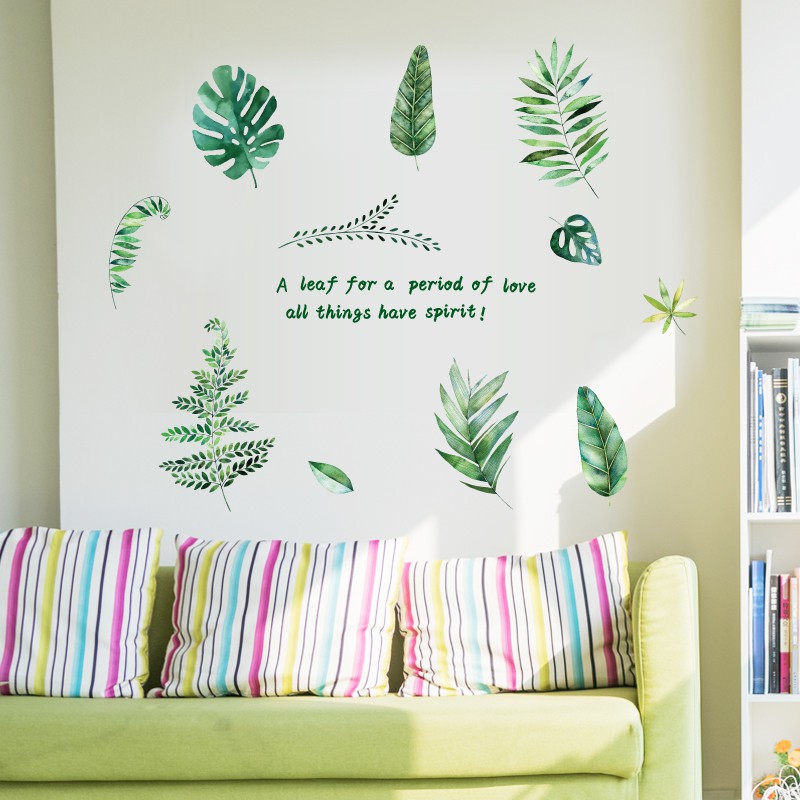 Creative Space Small Fresh Green Leaves Wall Stickers Bedroom