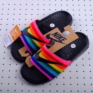 rainbow nike flip flops