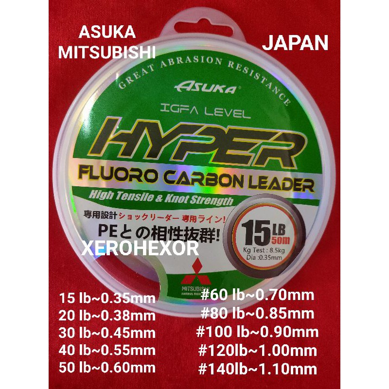 Asuka Mitsubishi Hyper FC Flurocarbon Leader Fishing Clear Leader Line 60lb 50m 
