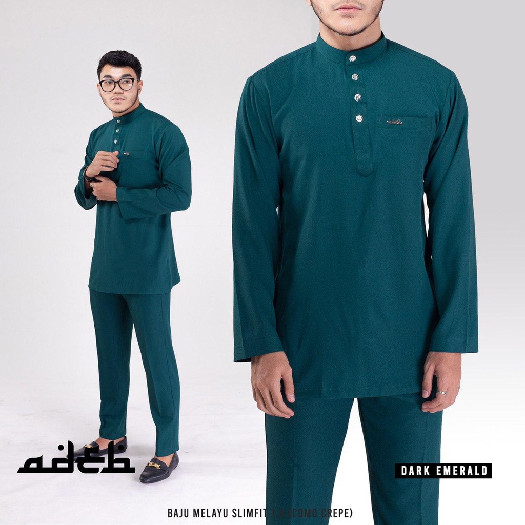 Baju Melayu Slimfit Adeb Baby Blue Dusty Blue Teal Blue Blue Turquoise Dark Emeral Mint Green Dusty Green Salmon Peach Shopee Singapore