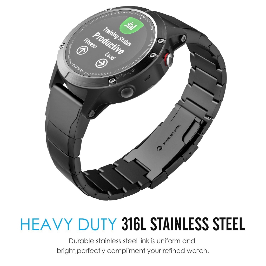 Garmin Fenix 5 5X 5S Fenix 3 HR Forerunner 935/945 Stainless Steel Metal Quick Fit Watch Band Strap