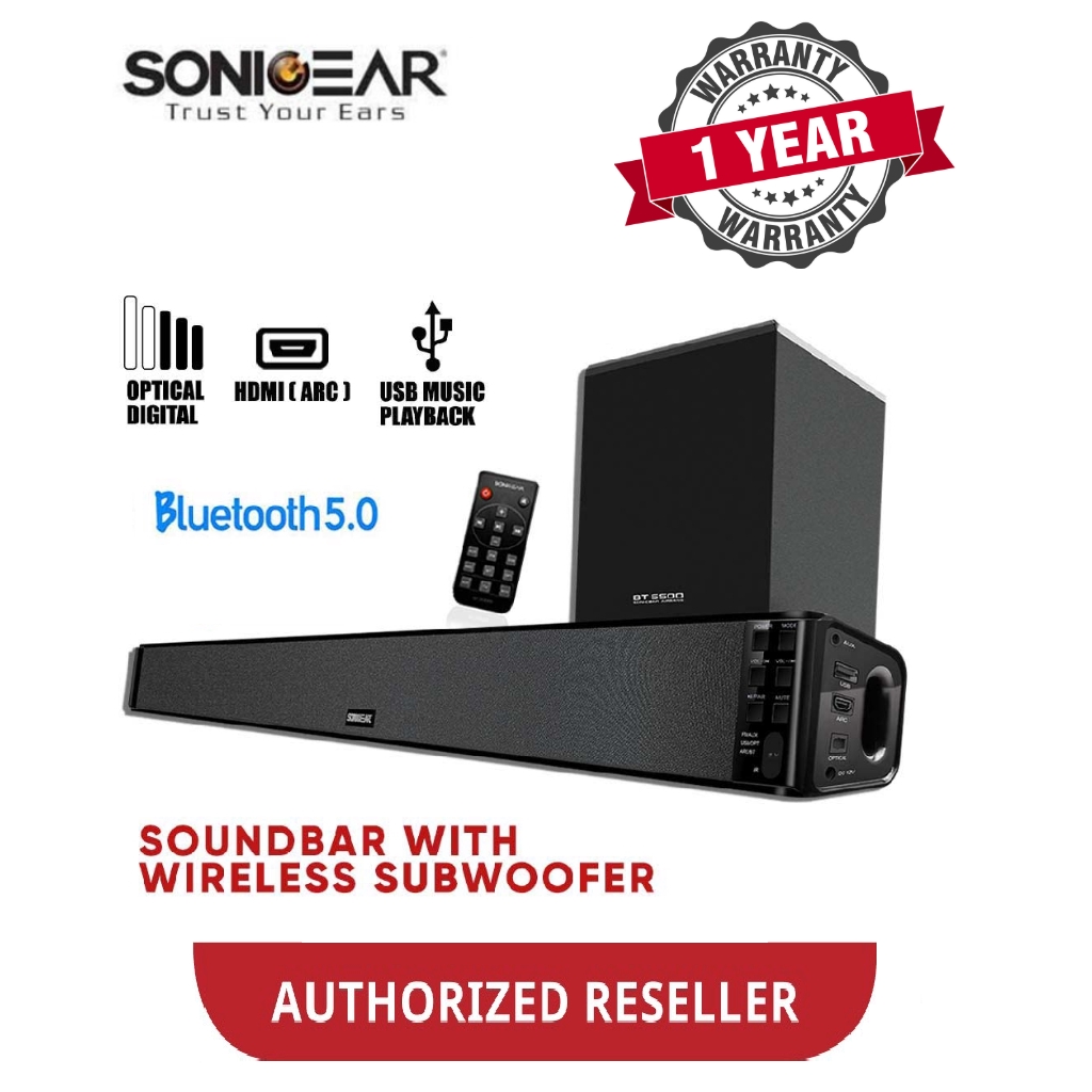 Sonicgear Bt5500 Bluetooth 5 0 Soundbar With Wireless Subwoofer Ultra Low Bass Theatre Surround Technology Shopee Singapore