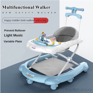 Multifunctional Foldable Learning Walker Hand Push Baby Chair with Toys and Music Lighting Anti-rollover Anti-O-leg Adjustable Height Folding Kids Education Stroller Walkers