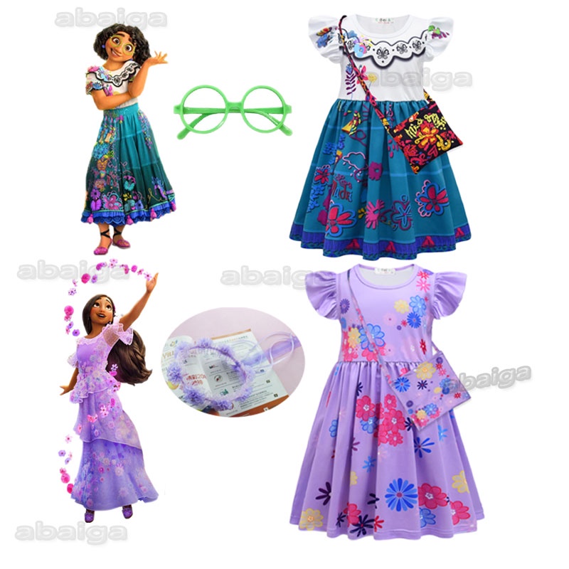 Mirabel Dress + Bag Sets Encanto Costume for Kids Girl Cosplay Isabella ...