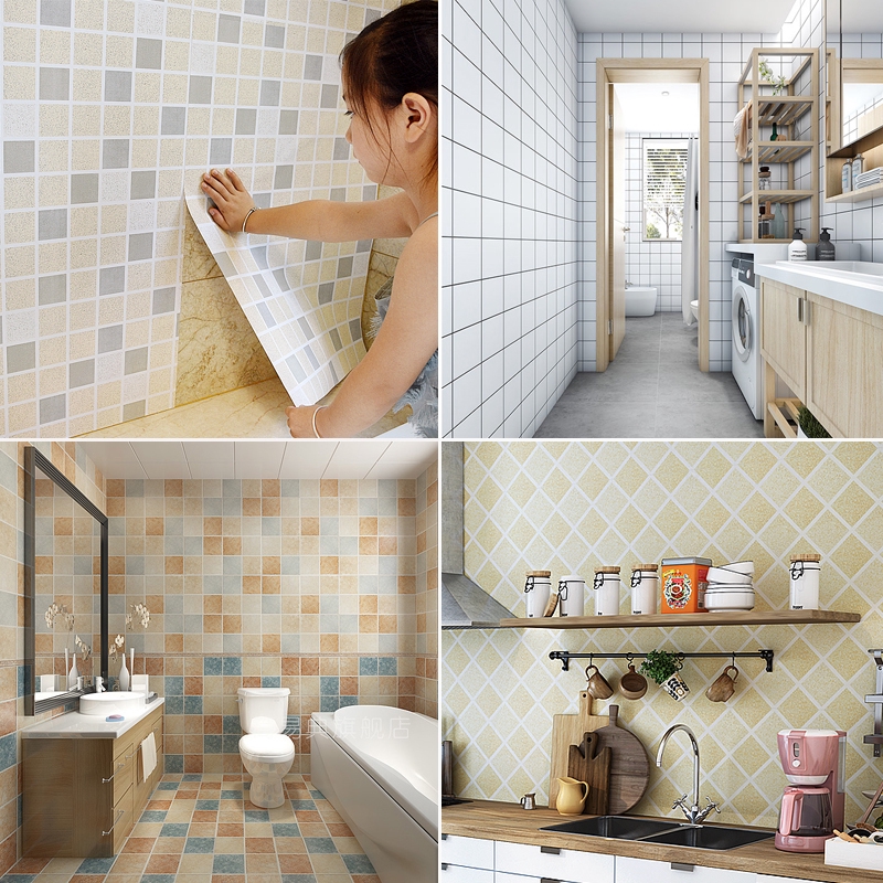 3m Self Adhesive Wallpaper Kitchen Mosaic Bathroom Wall Stickers Anti Oil Waterproof Affixed To The Tile Toilet Sticker Nordic Water And Repellency L Off Without - Waterproof Wallpaper For Bathroom Walls