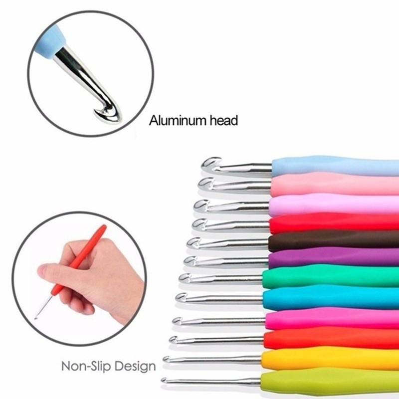 9pcs Colorful Soft Plastic Handle Alumina Crochet Hooks Knitting Needles Set 2-6mm Crochet for Weave Sewing Needles Tool