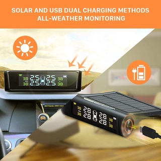 Rocboc TPMS Tyre Pressure Monitoring System, Tire Pressure Checker Solar & USB Rechargeable, Auto Alarm and Real Time De
