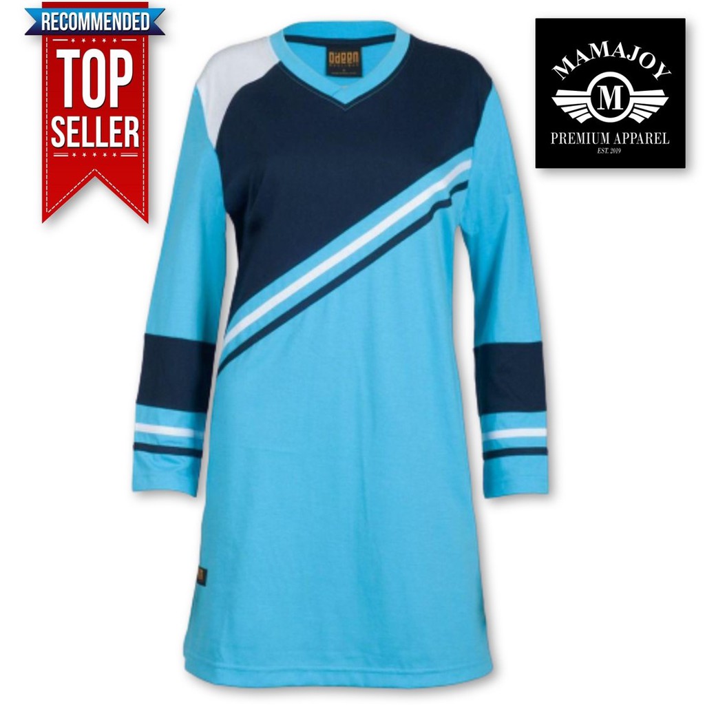 Baju Muslimah Tshirt Cotton Labuh Lengan Panjang Big Plus Size Long Jersey Blouse Murah Odeen Xcb814 Capri Blue Shopee Singapore