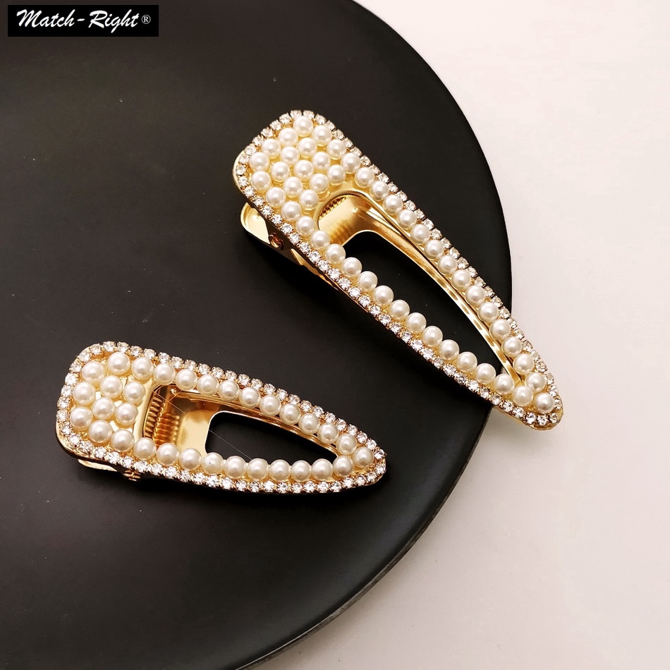 Rhinestone Hair Clips Retro Style Sweet Pearl Side Clips Hair