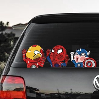 Funny Cartoon Marvel Avengers Super Hero Car Sticker  Superman Spiderman Hit The Window Decal 20 Types